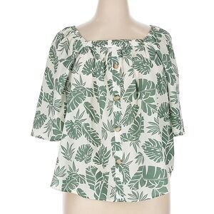 Tropical Green Leaf Print Blouse